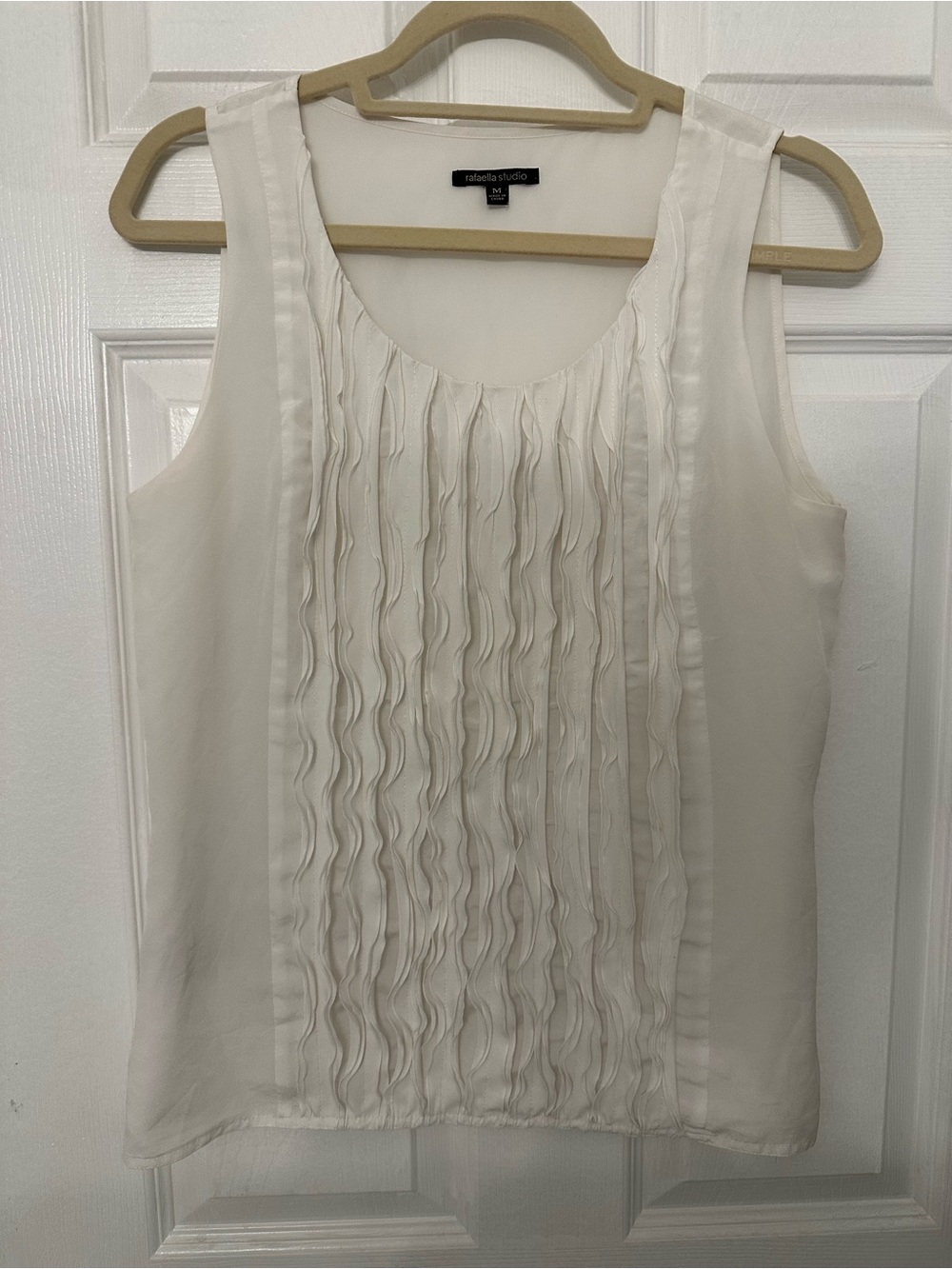 Rafaella‎ Studio White Sleeveless Ruffle Pleated Front Blouse Top Size M